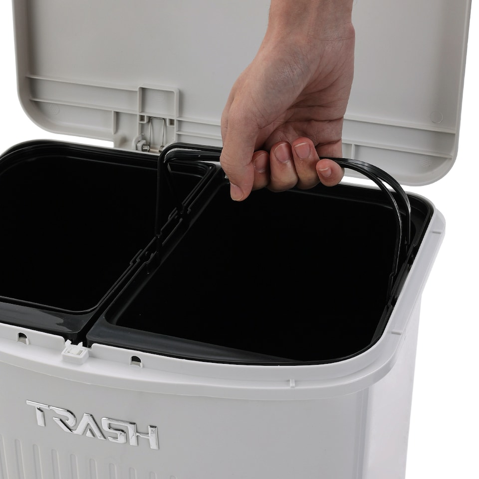 image 1 of Living and Home 45L 2-Tier Dry Wet Separation Trash Bin with with Inner Buckets | Grey