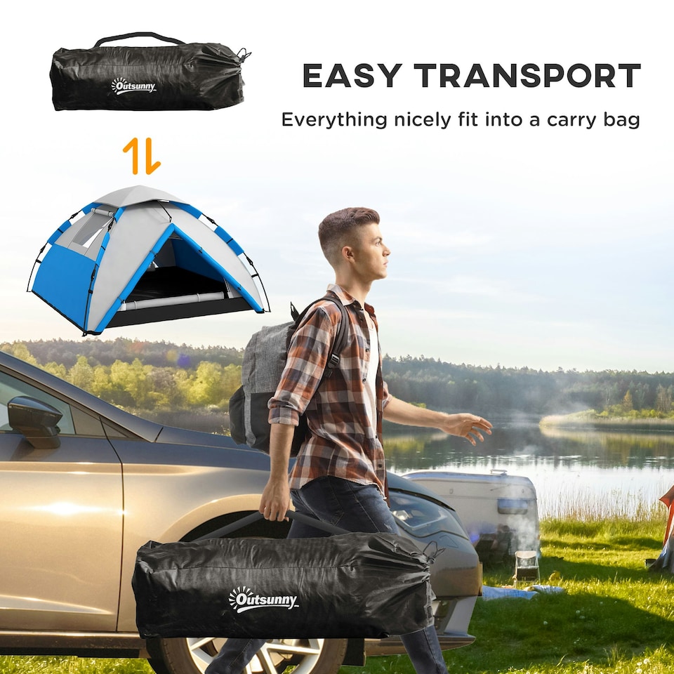 image 1 of Outsunny 3-4 Man Camping Tent Portable with Bag, Quick Setup, Dark Green