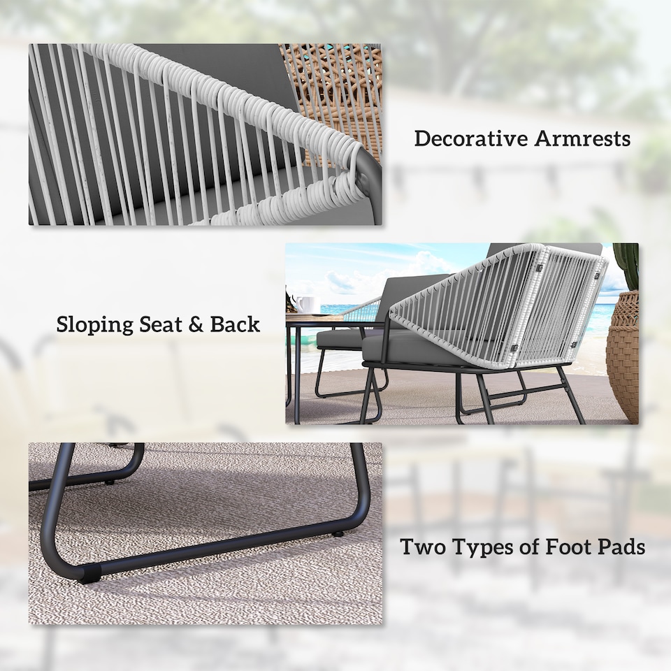 image 1 of Outsunny 4 Piece Wicker Rattan Garden Furniture Set with Cushions, Grey