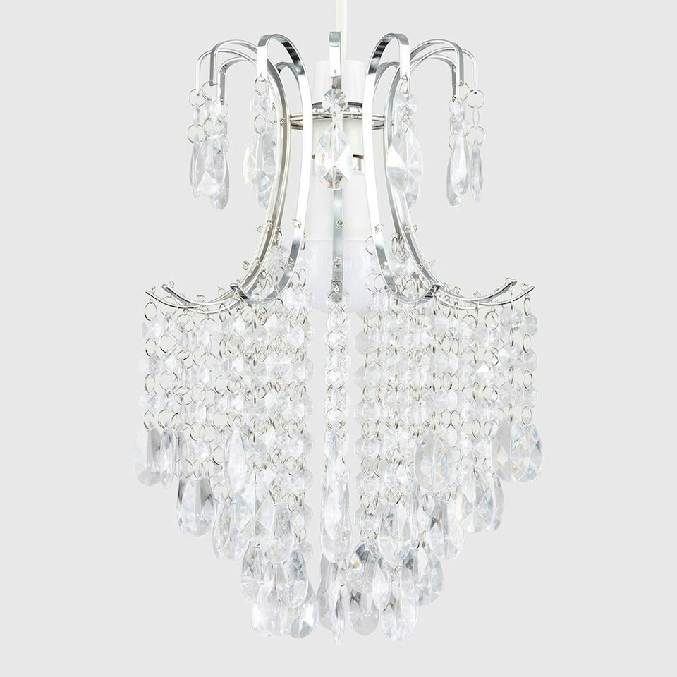 image 1 of ValueLights Donah Silver Ceiling Pendant Droplets Shade and B22 GLS LED 10W Cool White 6500K Bulb