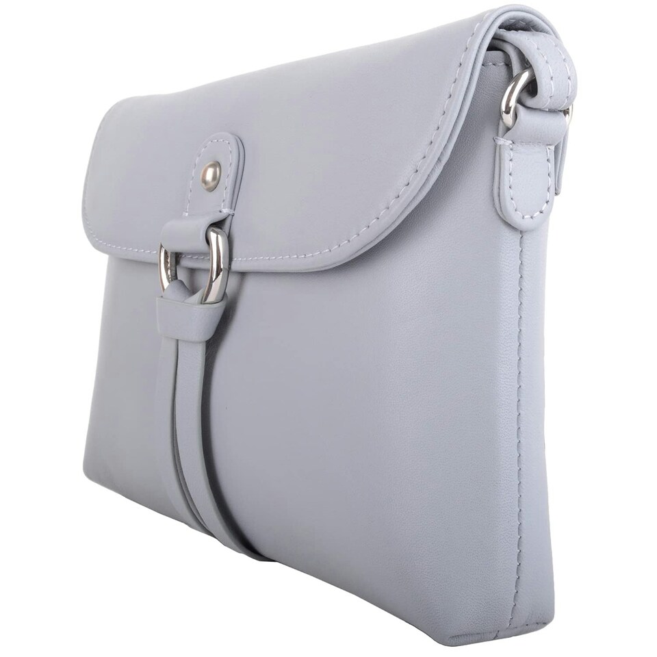 image 1 of Premium Soft Genuine Leather Cross Body Shoulder Bag, Tassel Detail Grey | Light Grey