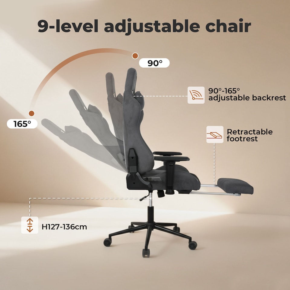 image 1 of Levede Ergonomic Office Chair Reclining Executive Chair Spring Foam Cushion | Grey | Grey