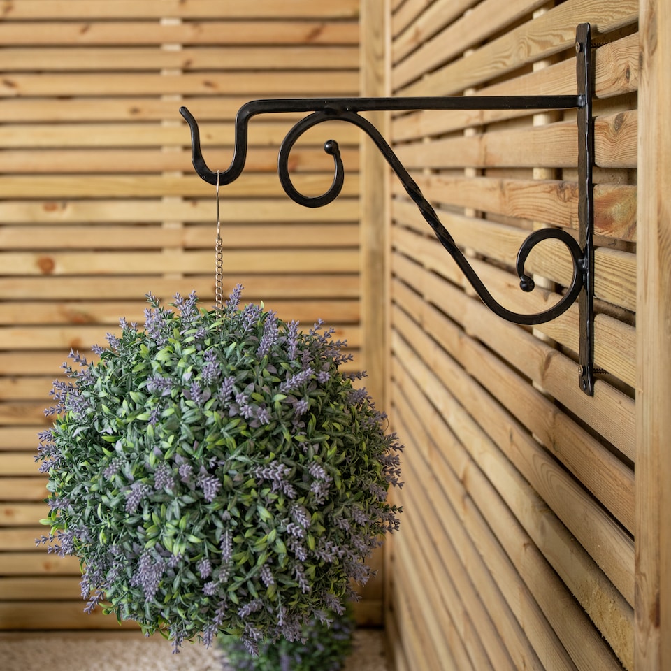 image 1 of Tom Chambers Heavy Duty Handcrafted Metal 35cm Black Twisted Wall Bracket Hook For Garden Patio Hanging Basket Planter Bird Feeder | Black | Black