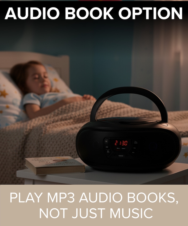 image 1 of Grouptronics Small Portable CD Player For Home With Speakers – Boombox Mains Or Battery Powered, FM Radio, Supports MP3 Audio Books - GTCDR-501