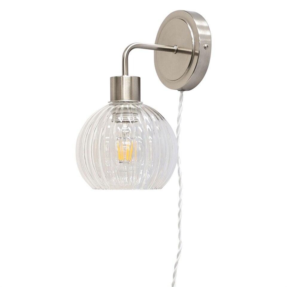image 1 of Toby - Satin Nickel Plug in Wall Light Fitting Glass Not Included