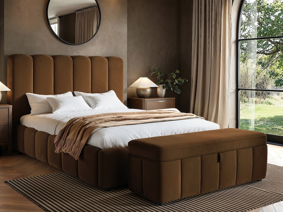 image 1 of SOLACE+CO Emilie Ribbed Ottoman Kingsize Bed Brown Velvet