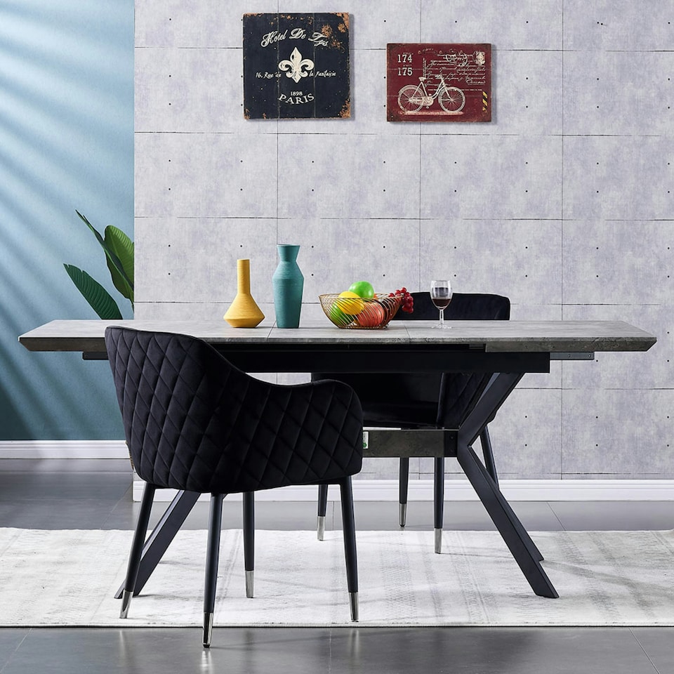 image 1 of Set of 2 Verona Velvet Dining Chairs with Quilted Back & Black Legs - Modern Accent Chair with Silver Foot Tips | Black