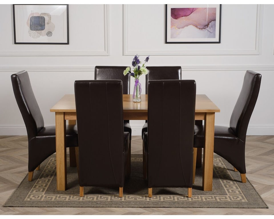 image 1 of Oslo 150 x 90 cm Medium Oak Dining Table and 6 Lola Leather Chairs | Brown | Brown