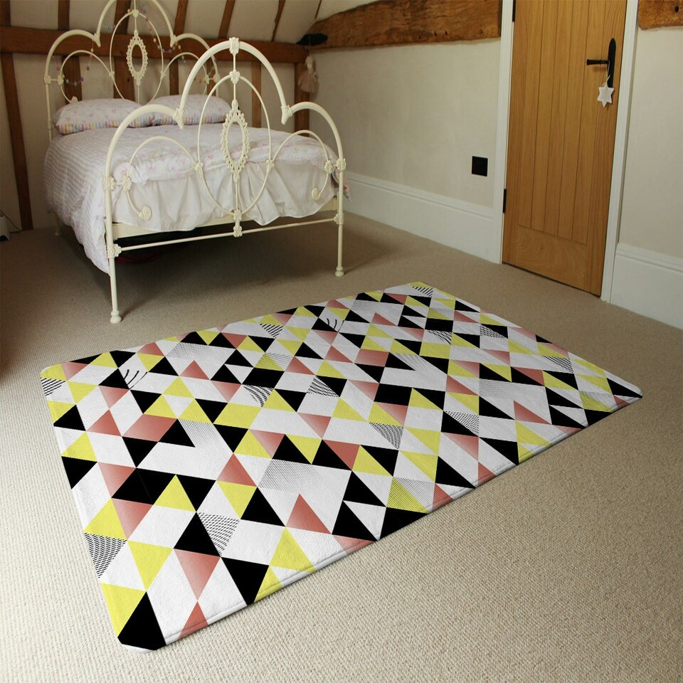 image 1 of Yellow, Pink & Black Geometric Pattern (Rug) Yellow | Medium: 80x150cm