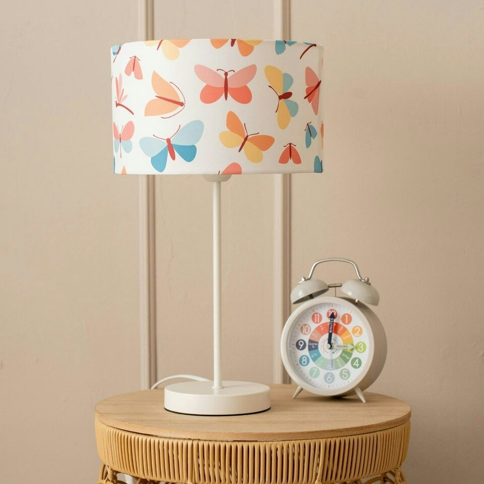 image 1 of ValueLights Charlie White Stem Table Lamp Butterfly Shade & Bulb Multi