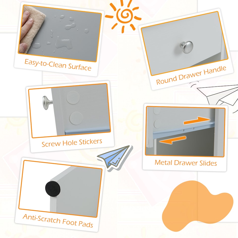 image 1 of COSTWAY Kids Study Desk Wooden Writing Table with Keyboard Tray & Drawer-Grey