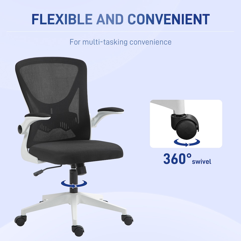 image 1 of Vinsetto Ergonomic Mesh Office Chair with Flip-up Armrests, Height Adjustable Computer Chair with Swivel Wheels, Black and White