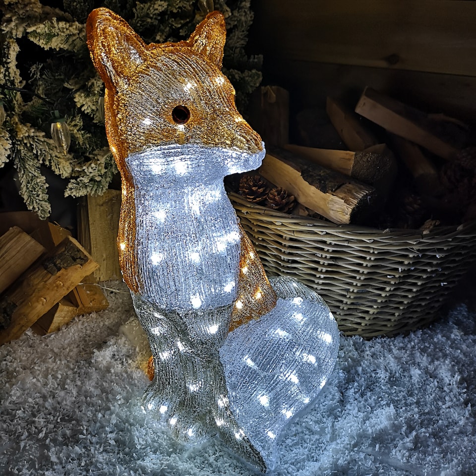 image 1 of 54cm The Snowman & Snowdog 2018 Acrylic Fox Christmas Decoration with 100 Ice White LEDs