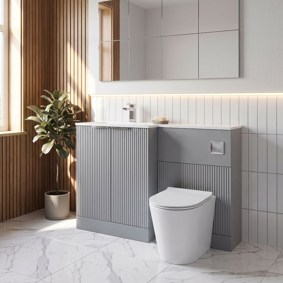 image 1 of Balterley Tixall 2 Door Vanity WC Combi Unit with Stone Basin, LH, 1100mm, Grey