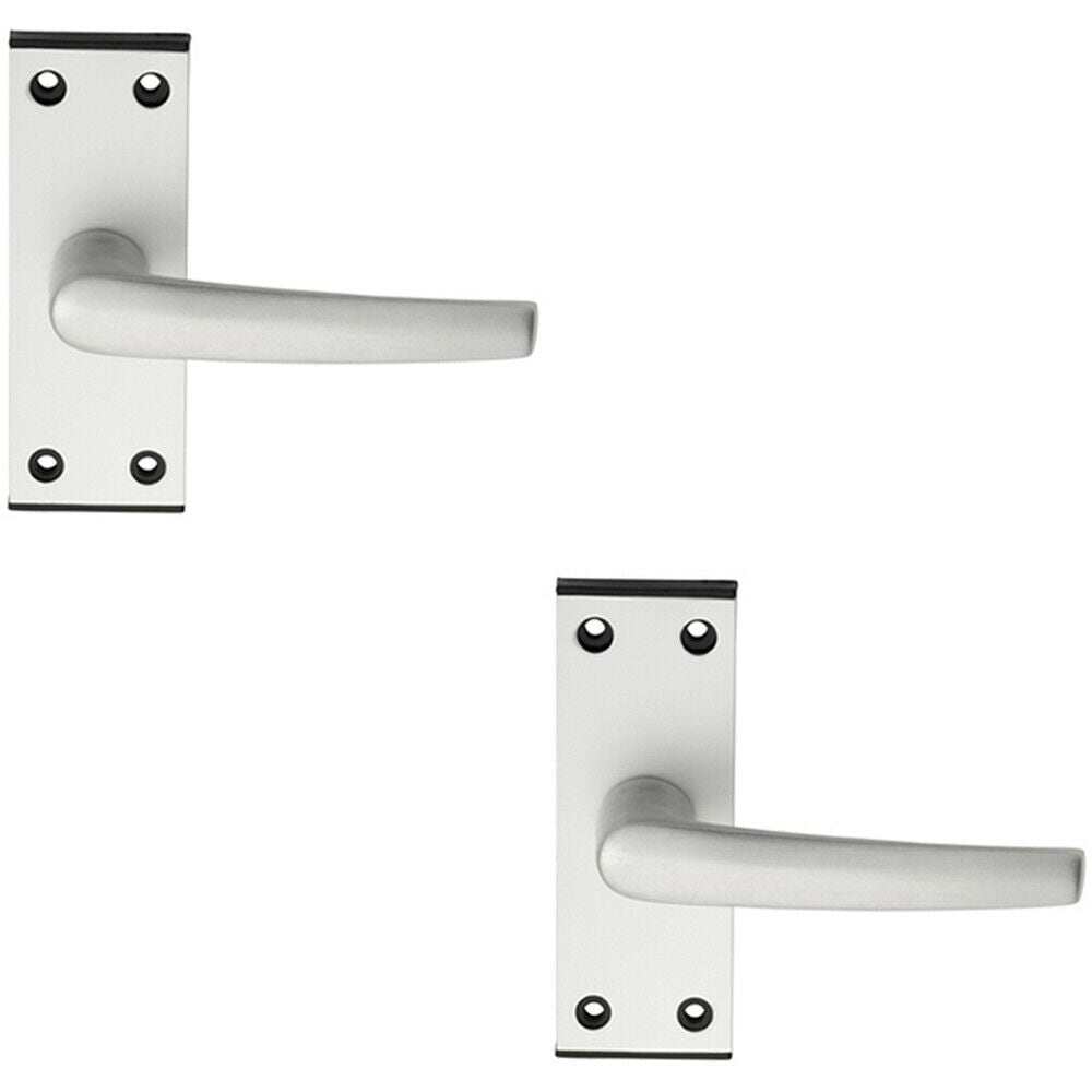 Loops 2x PAIR Straight Lever on Latch Backplate Door Handle 102 x 38mm Satin Aluminium