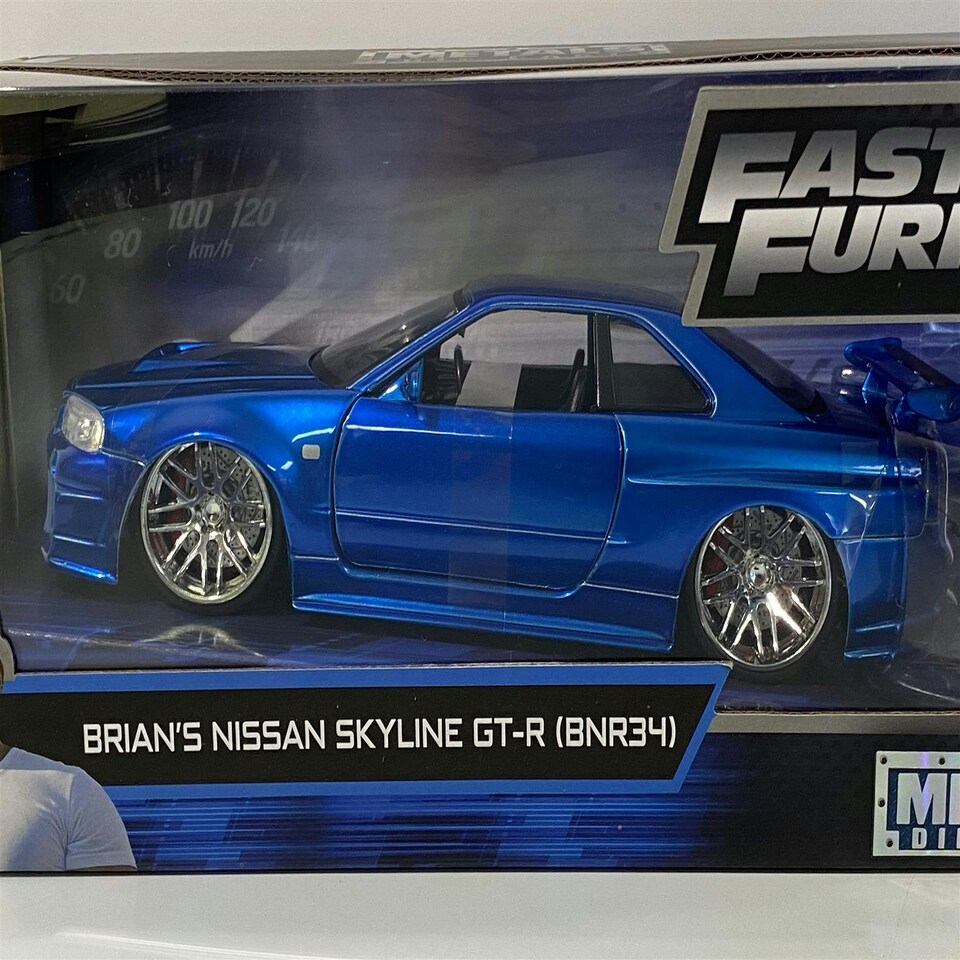 image 1 of Fast and Furious Brians Nissan Skyline GT-R BNR34 1:24 Jada 97173