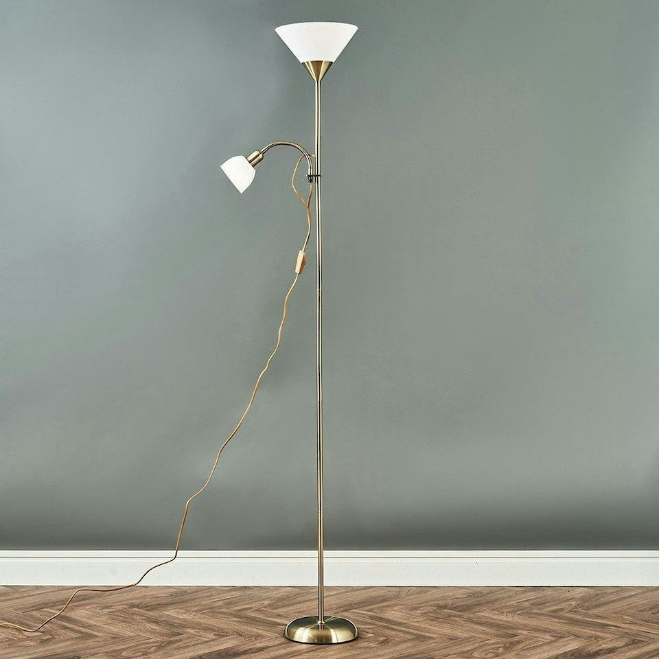image 1 of ValueLights Mozz Antique Brass Mother & Child Floor Lamp & Bulbs Gold