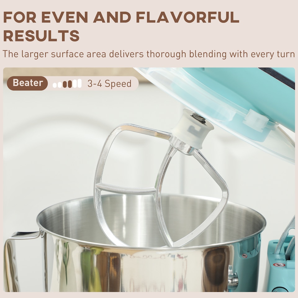 image 1 of HOMCOM Stand Mixer, 4.5L Food Mixer for Baking, 6 Speeds and Pulse Setting, 1300W Cake Electric Whisk with Dough Hook, Whisk, Stainless Steel Bowl, Splash Guard, Beater, Blue