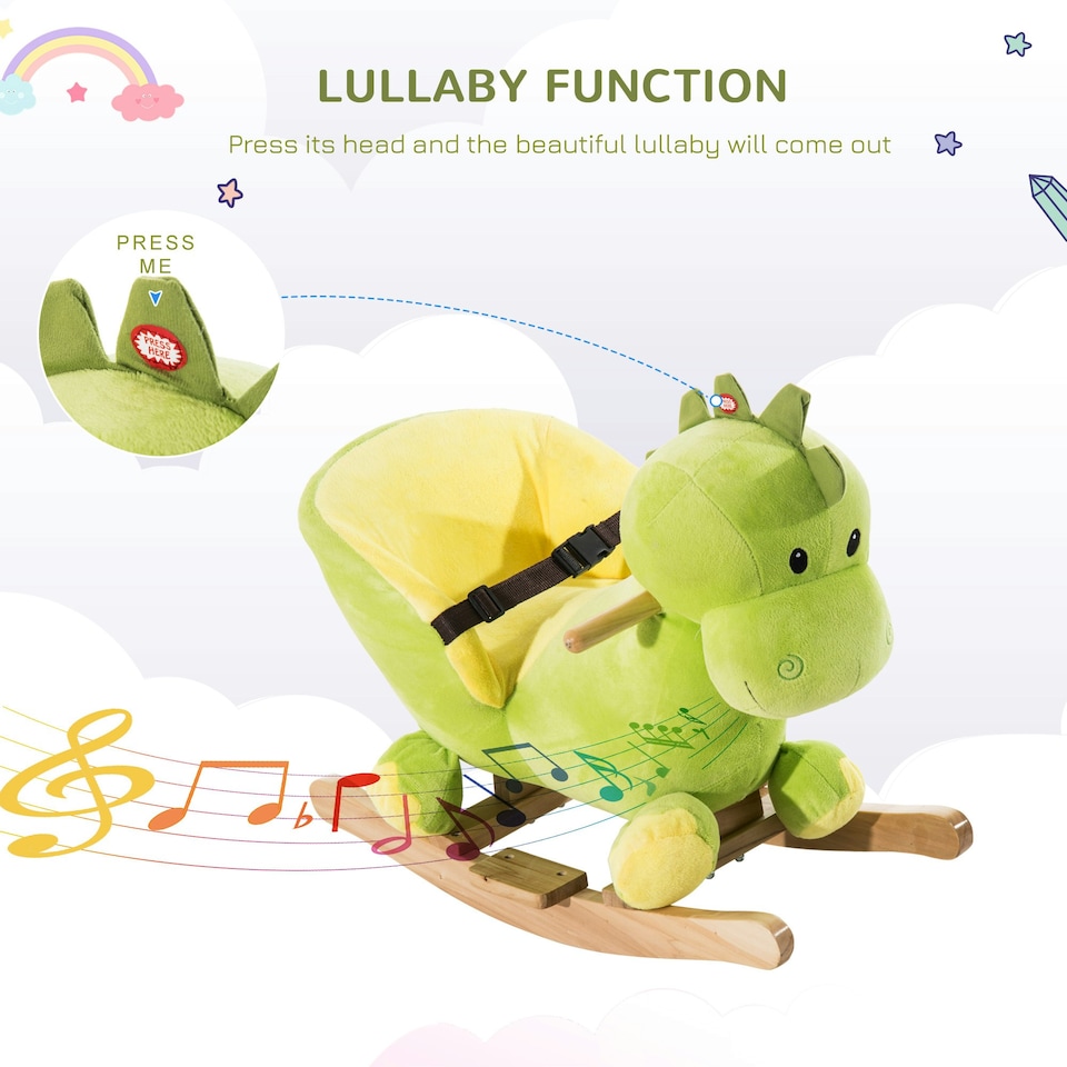 image 1 of HOMCOM Kids Rocking Horse, Plush Ride-On Dinosaur Seat w/ Seat Safety Belt