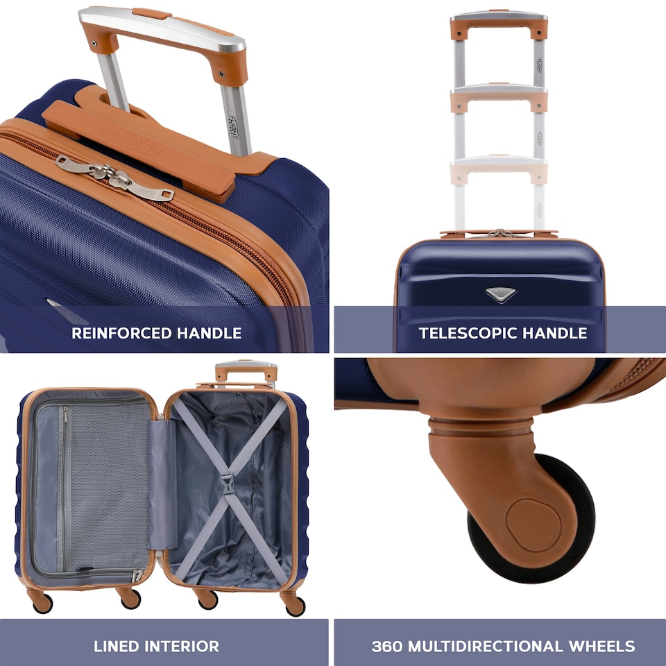 image 1 of Flight Knight 29" Extra Large Suitcase – 20kg Capacity Hard Shell Check-In Luggage with 4 Wheels  100+ Airlines Approved: Ryanair, EasyJet, Jet2, Wizz Air, BA | Blue | Navy/Tan | Large