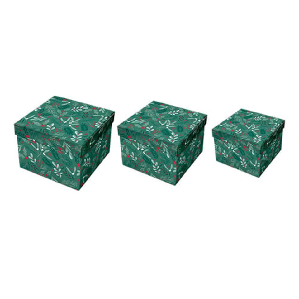 Traditional Green Foliage Printed Christmas Gift Box Set - Pack of 3