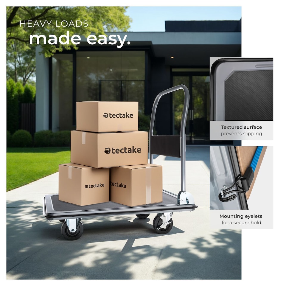 image 1 of Folding Trolley - foldable handle, 2 fixed, 2 swivel castors, rubberised edge protection | Black | black | 90 x 61 x 88,50 cm | 1