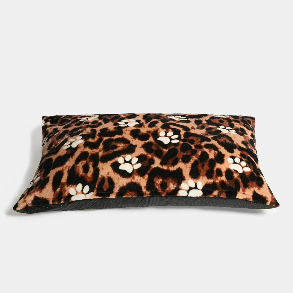 image 1 of OHS Dog Paw Print Soft Plush Plump Cosy Autumn Pumpkin Stripe Leopard Pet Bed Cushion, 80x60cm Brown | Natural - Leopard | L