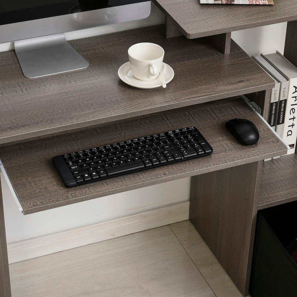 image 1 of HOMCOM Computer Desk with Sliding Keyboard Tray Storage Drawer Shelf Grey