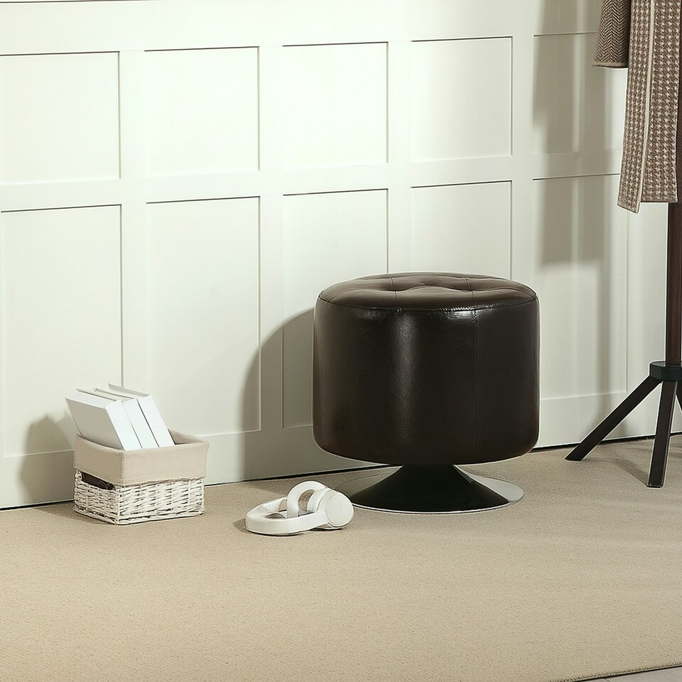 image 1 of HOMCOM Swivel Foot Stool PU Footstool with Thick Padding Brown Brown