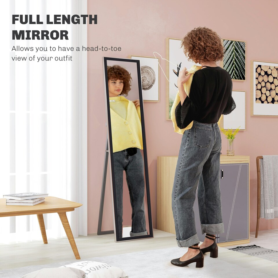 image 1 of HOMCOM Floor Mirror Wall Mounted Leaning Standing Mirror 37 x 157cm Black