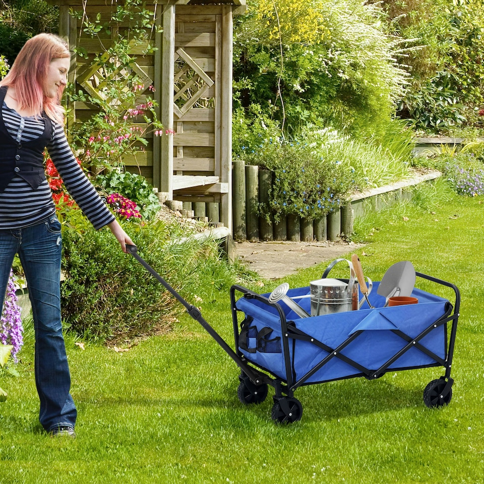 image 1 of Outsunny 62L Festival Trolley, 120kg Heavy Duty Folding Trolley Cart, Blue