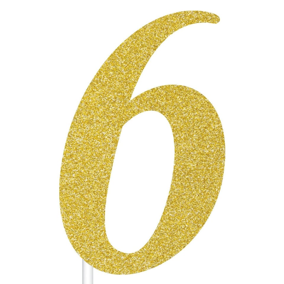 image 1 of Creative Party Number 6 Glitter Cake Topper - Gold - One Size