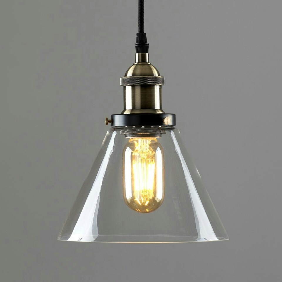 image 1 of ValueLights Norton Glass Smoked Clear Tapered Ceiling Light Pendant and E27 Radio Valve LED 4W Warm White 2700K Bulb