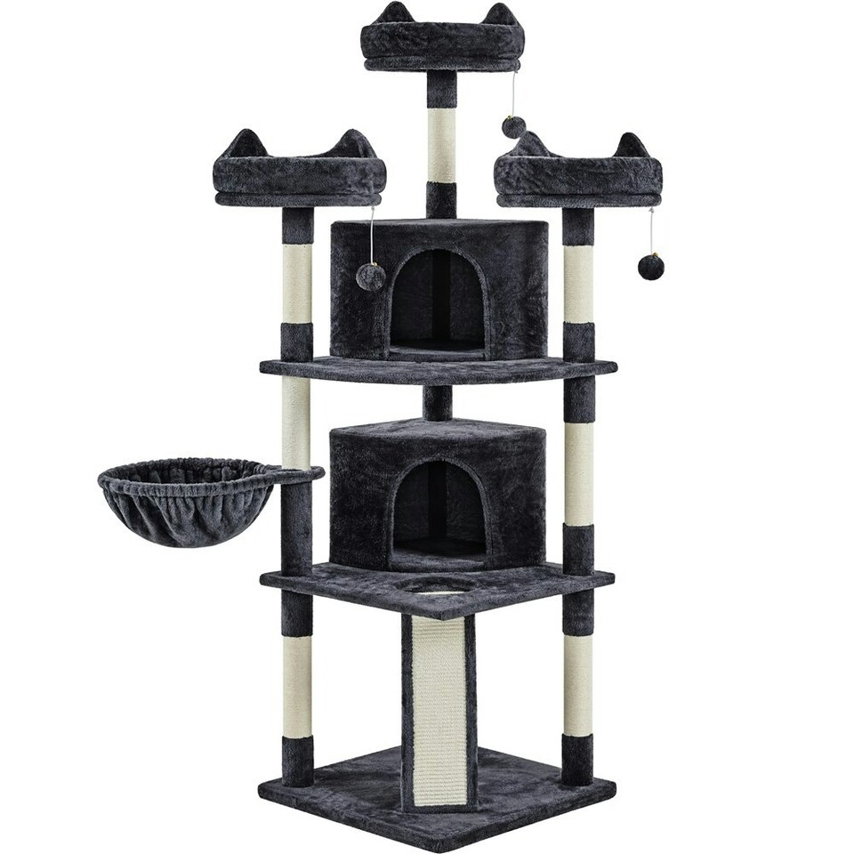 image 1 of Yaheetech 175 cm Plush Cat Tower with Condos Black