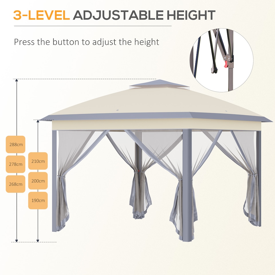 image 1 of Outsunny 3.3 x 3.3m Pop Up Gazebo, Double Roof Foldable Canopy Tent with Zipped Mesh Sidewalls, Height Adjustable and Carrying Bag, Event Tent for Patio Garden, Beige