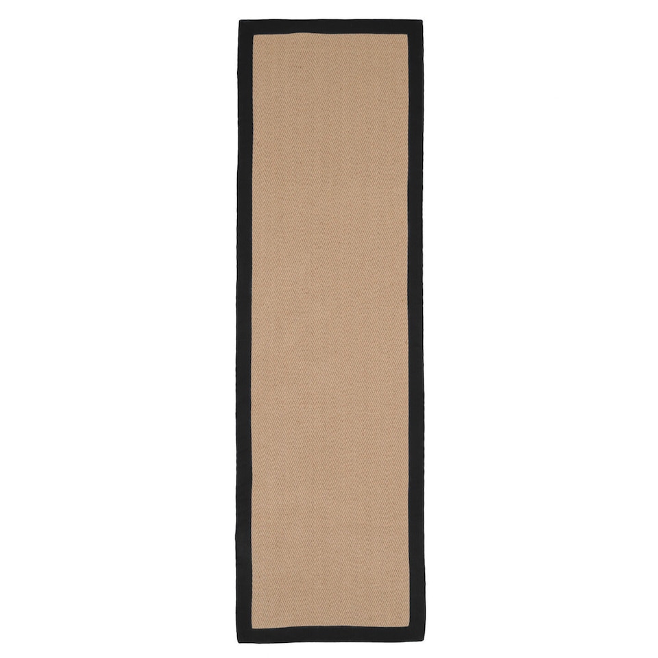 image 1 of KUKOON Natural Golden Beige Jute Micro Woven Herringbone Pattern Cotton Border Area Rug 70cm x 240cm