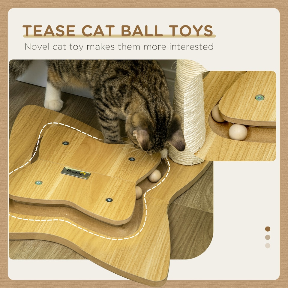 image 1 of PawHut 90cm Cat Tree Tower with Bed, Toy Ball, Scratching Post, Beige