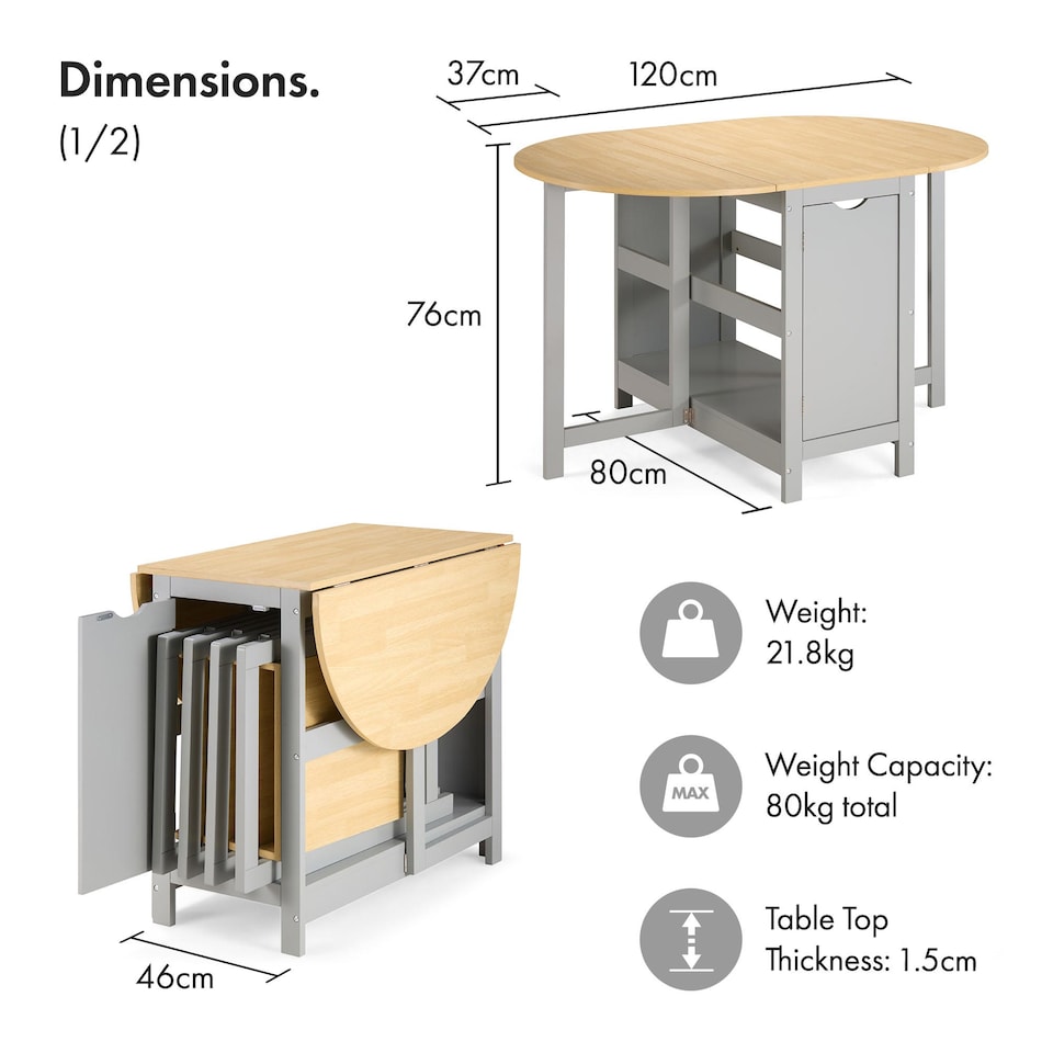 image 1 of VonHaus Firbeck Foldable Table and Chairs Set 4 for Dining Room