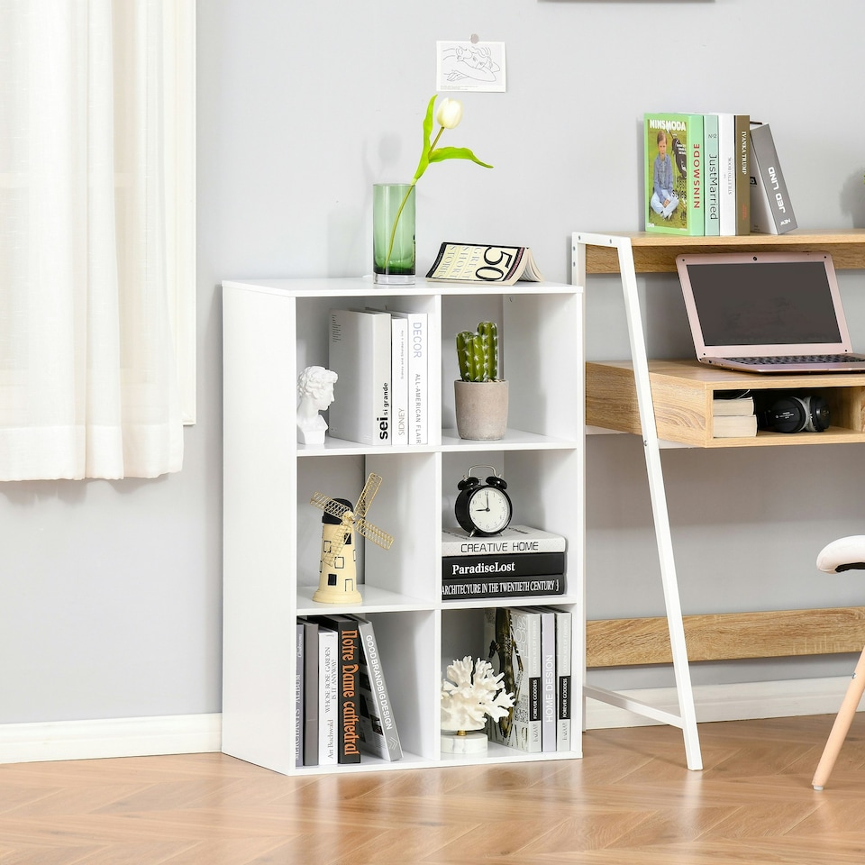 image 1 of HOMCOM 6-Cube Bookshelf, Display Shelving Unit for Home Office, White