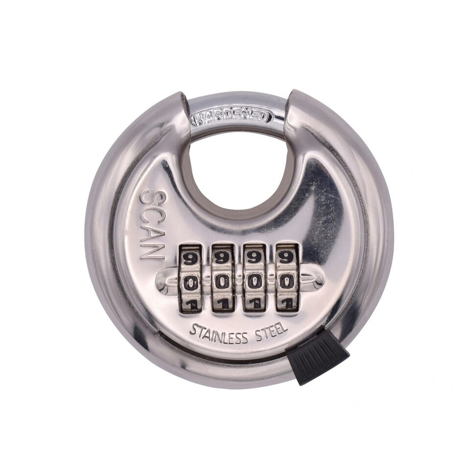 Scan Stainless Steel Disk Type Combination Padlock 70mm - Multi Colour - One Size