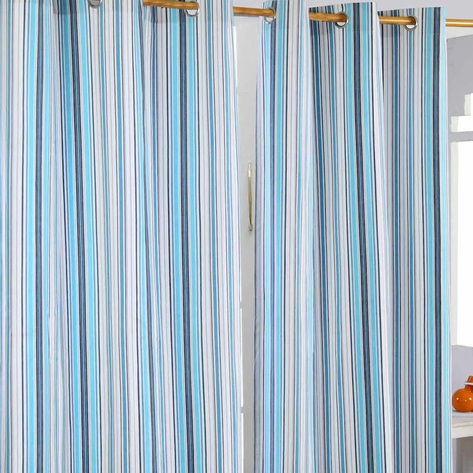 image 1 of Homescapes New England Stripes Ready Made Blue Curtain Pair - 137 x 228 cm Drop | Blue | Blue