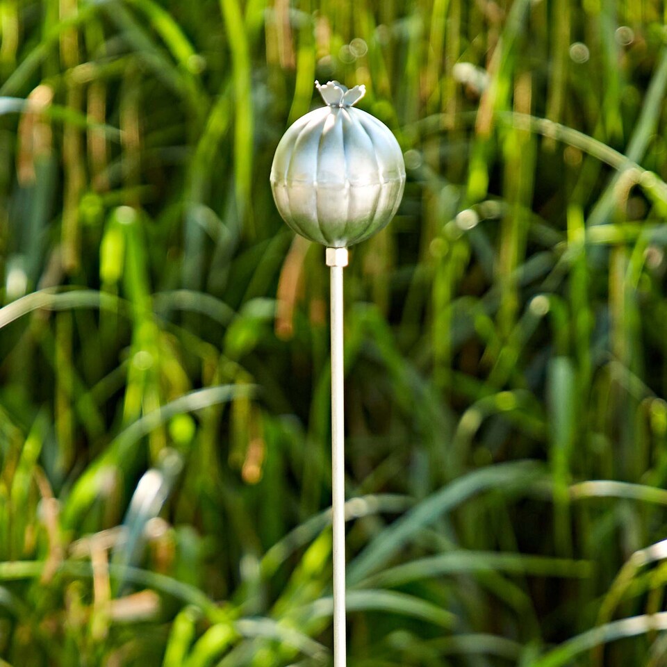 image 1 of Recycled Iron Poppy Seed Head Garden Stake Decoration