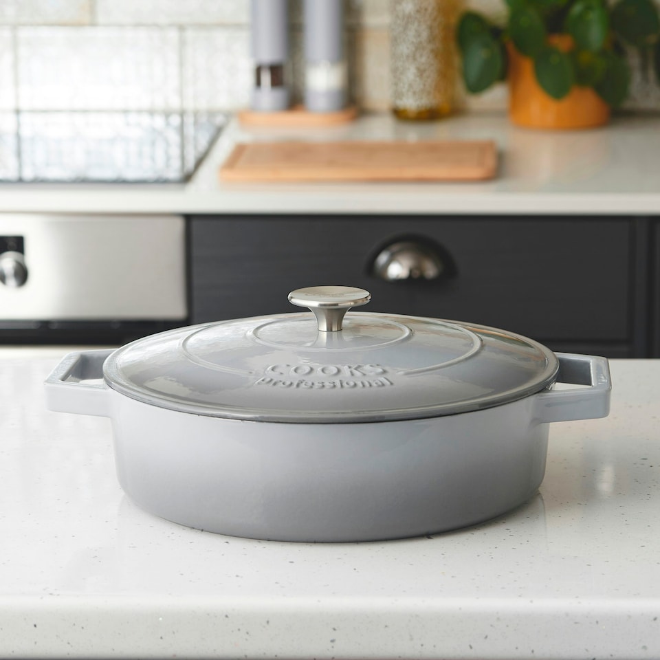 image 1 of Cooks Professional Cast Iron Casserole Set of 2 | 26cm and 28cm | Enamelled Inside and Out | Graduated Grey