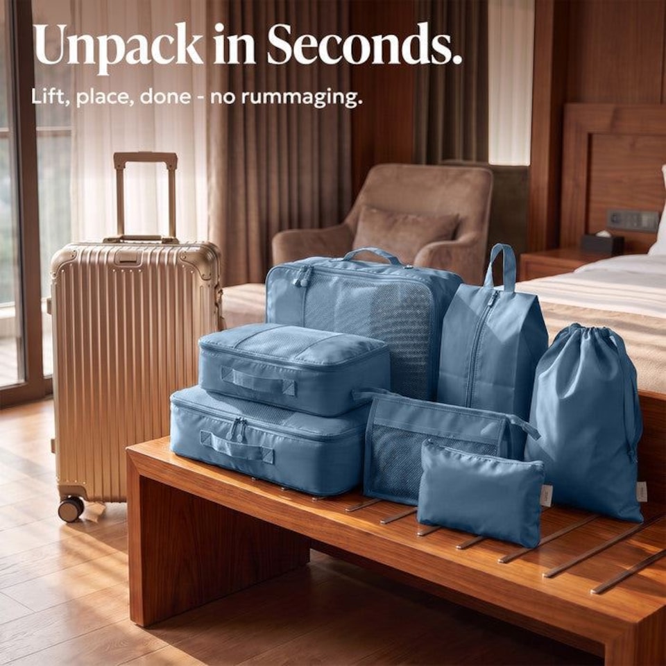 image 1 of Lugg Compression Packing Cubes 8 Piece Travel Suitcase Organiser Set