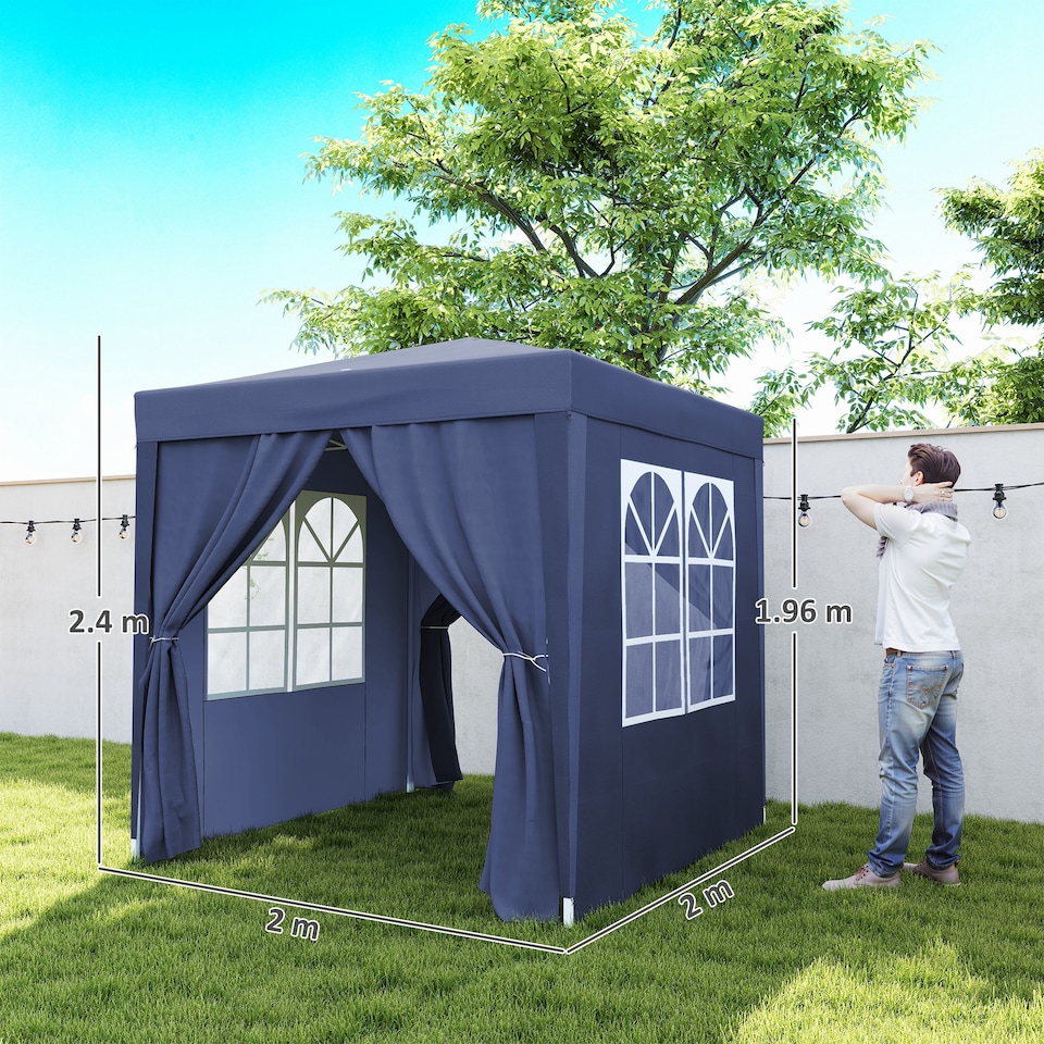 image 1 of Outsunny 2 x 2 m Garden Pop Up Gazebo, Wedding Party Tent Marquee, Water Resistant Awning Canopy with Sidewalls, Windows, Carry Bag, Blue