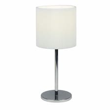 First Choice Lighting Chrome Stick Table Lamp with White Micropleat Shade Chrome | White