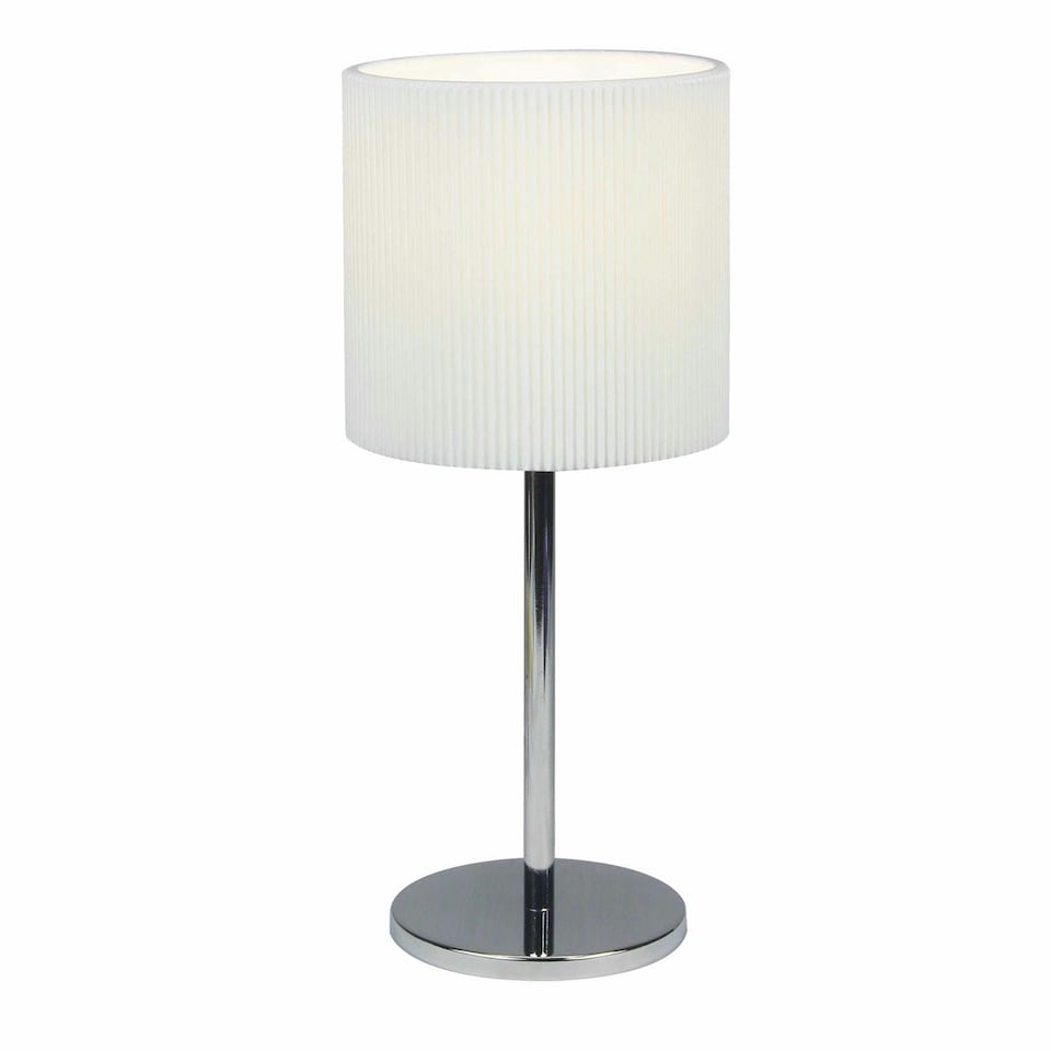 image 1 of First Choice Lighting Chrome Stick Table Lamp with White Micropleat Shade Chrome | White
