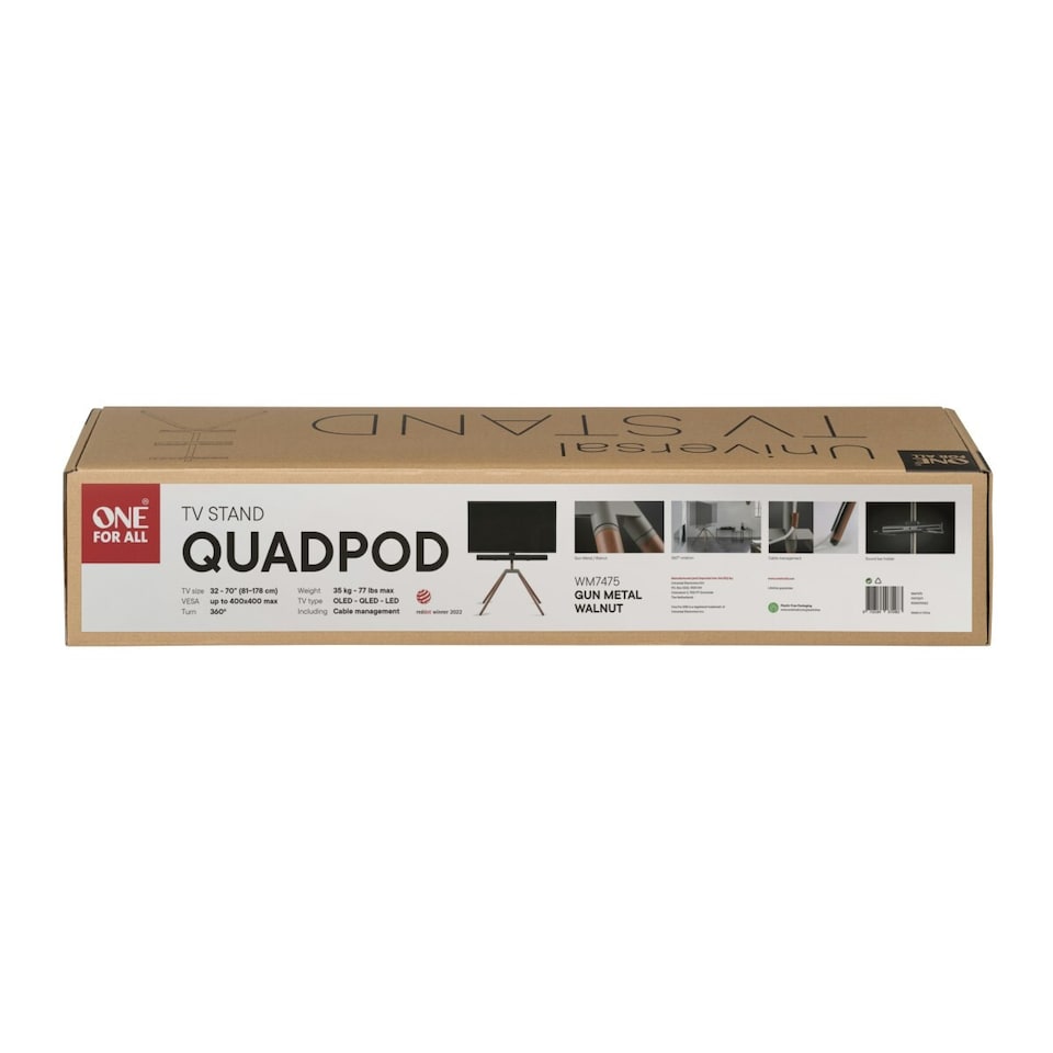 image 1 of One For All WM7475 Quadpod Universal TV Stand suitable TV's 32-70 inch - Dark