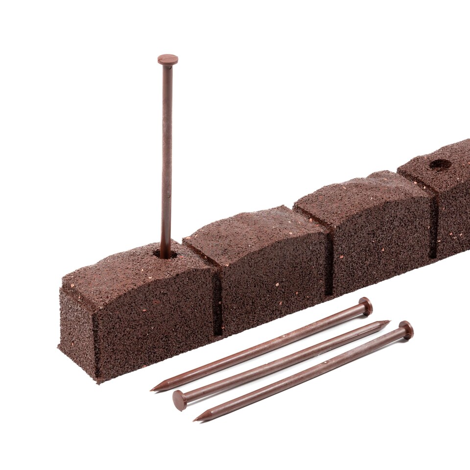 image 1 of Recycled Rubber Roman Stone Garden Border 1.2m - Brown - Pack of 18 | Brown | 18 pack