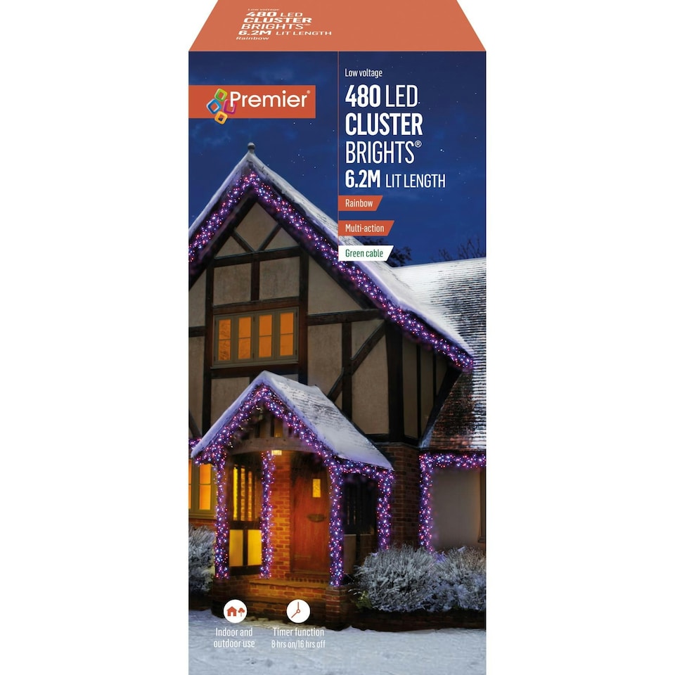Premier ClusterBrights 480 LED Lights 6.2m - Rainbow N/A